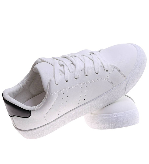 Białe damskie trampki z czarnymi dodatkami /G4-1 16249 T293/