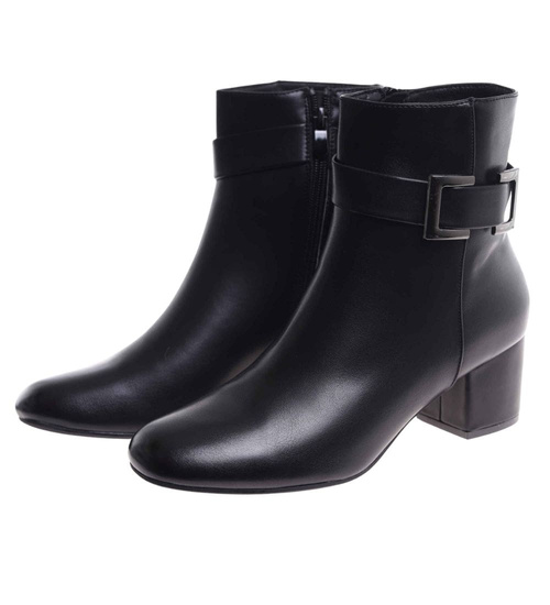 Czarne botki damskie na obcasie słupku /i5-4 H2 18443 W222/