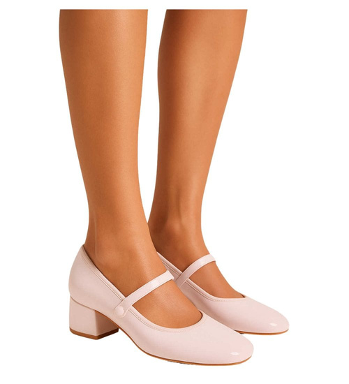 Beżowe czółenka z paskiem na niskim obcasie /C1-3 17732 W182/