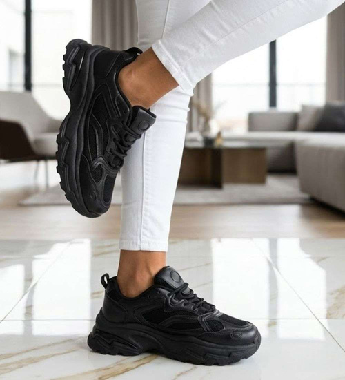 Damskie buty sportowe czarne na platformie /B4-3 18657 S242/