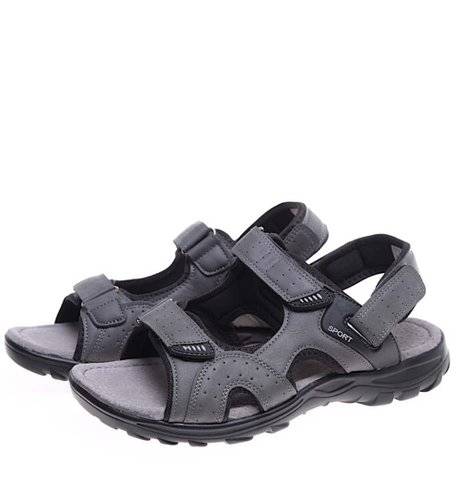 Szare męskie sandały na rzepy /C5-3 16152 S435/