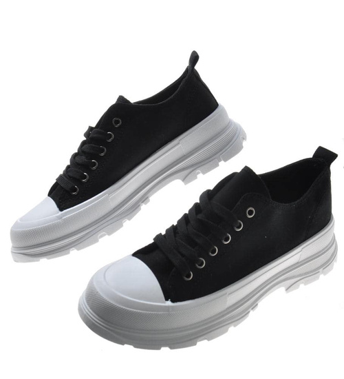 Czarne damskie wiosenne trampki creepersy /C7-3 7420 S295/