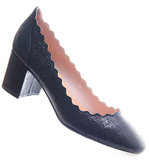 Czarne czółenka na grubym obcasie /E2-3  17146 T185/