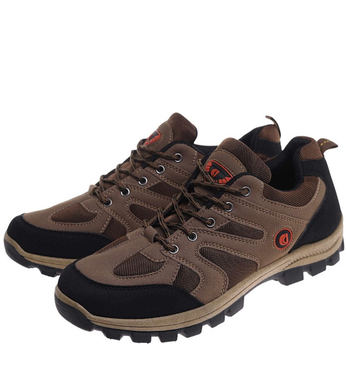 Wiązane męskie buty trekkingowe Brązowe /B1-1 18198 T389/