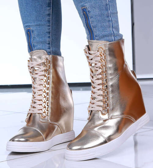 Złote damskie trampki sneakersy na koturnie Seastar /G2-2 15104 T937/