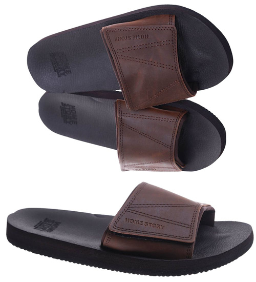 Casualowe klapki męskie Ciemny Brąz /D6-1 17422 T182/