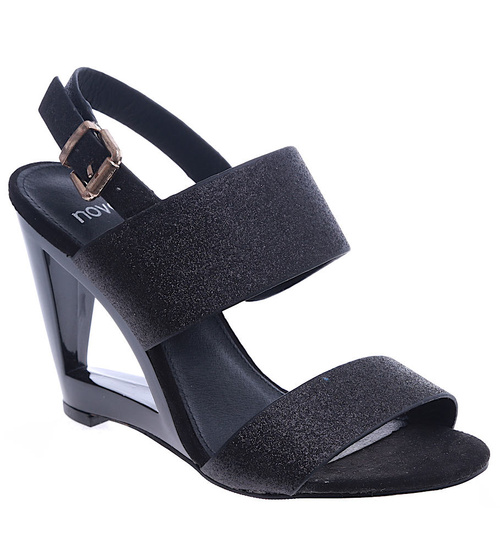 Czarne damskie sandały na koturnie /F9-2 14143 S190/