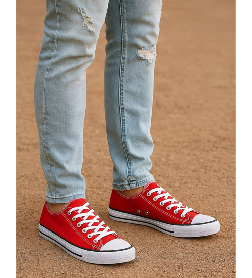 Trampki męskie Sznurowane czerwone z tkaniny /G3-2 17915 T230/