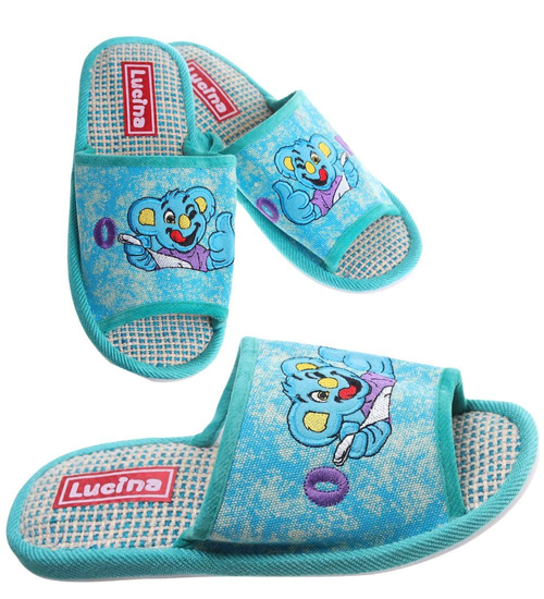 Niebieskie materiałowe kapcie damskie /B6-1 17585 T2-5/