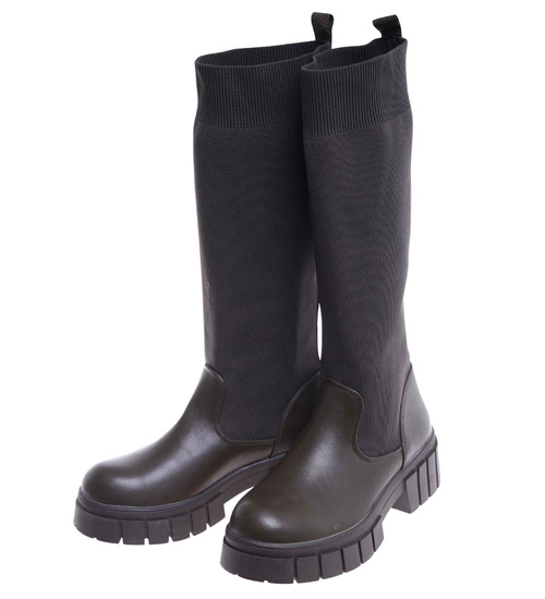 Zielone kozaki damskie na platformie /E9-3 18087 T390/