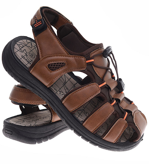 Brązowe męskie sandały na rzepy /C6-1 16458 S236/