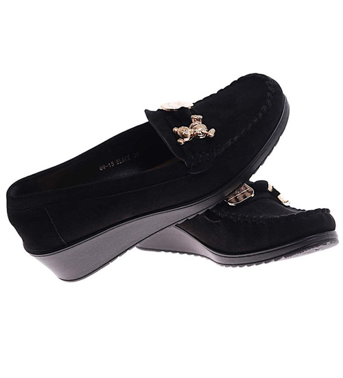 Czarne zamszowe czółenka na koturnie /B1-2 18191 W135/