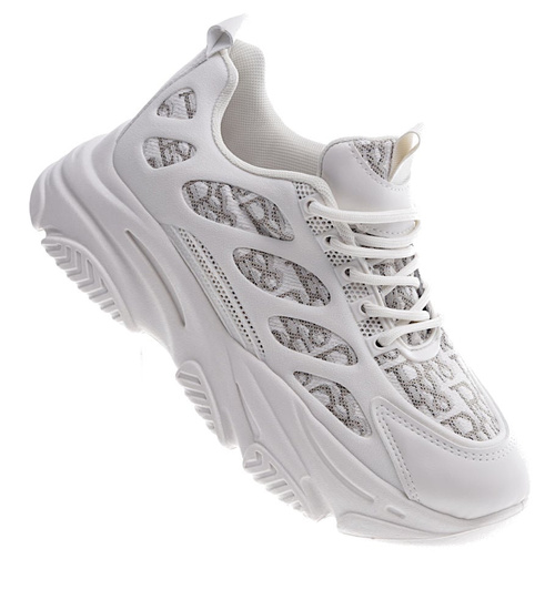 Wiązane sportowe buty damskie beżowe /A7-4 13197 T298/