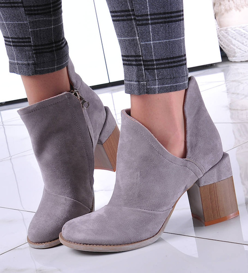 Modne botki damskie na klocku SZARE /E10-3 6218 S476/ 