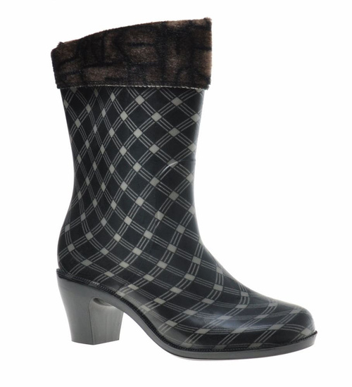 Kalosze w kratkę na obcasie z dopinanym ocieplaczem /C2-1 9571 S290/