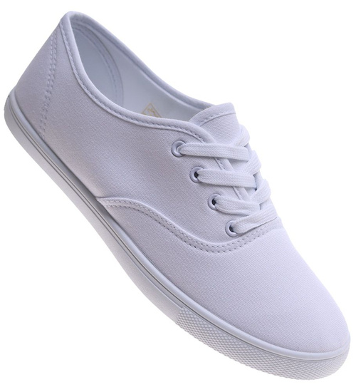 Białe klasyczne tenisówki z tkaniny /B4-2 17232 T223/