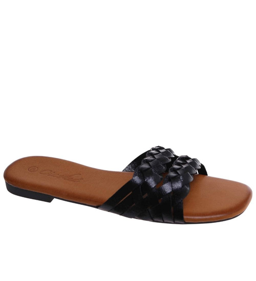 Czarne płaskie klapki damskie /B2-2 16173 T182/