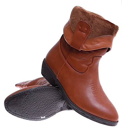 Klasyczne camelowe kozaki kowbojki z ociepleniem /F7-2 15219 T296/