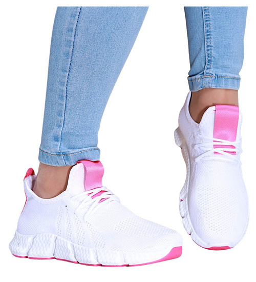 Biało różowe wkładane buty sportowe damskie /G5-2 16123 G383/