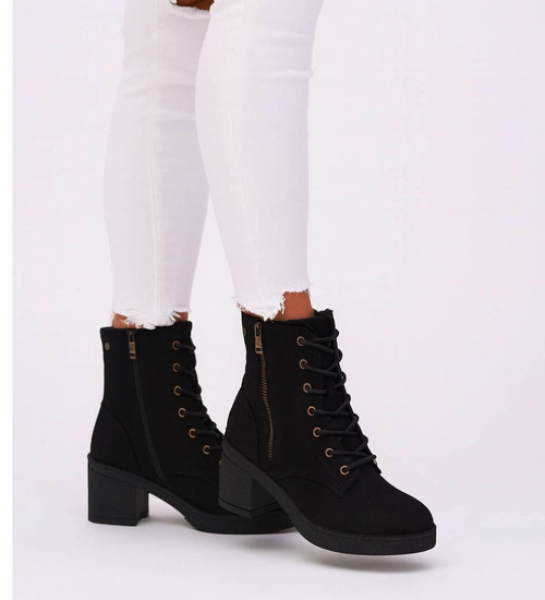 Czarne botki trapery na obcasie /G2-3 18225 W430/