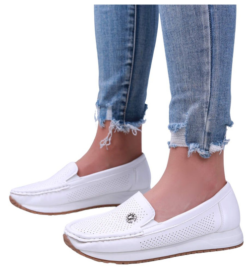 Wsuwane białe ażurowe wiosenne półbuty /B4-3 15869 T396/