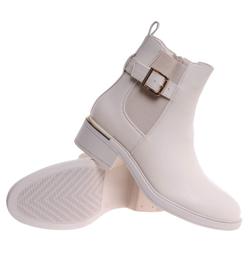 Zimowe beżowe botki damskie z ociepleniem /L3-1 18572 W222/