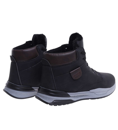 Czarne męskie buty trekkingowe z wysoką cholewką /B4-1 15258 T522/
