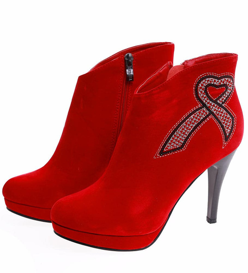 Czerwone damskie botki na szpilce /F7-2 16621 T140/