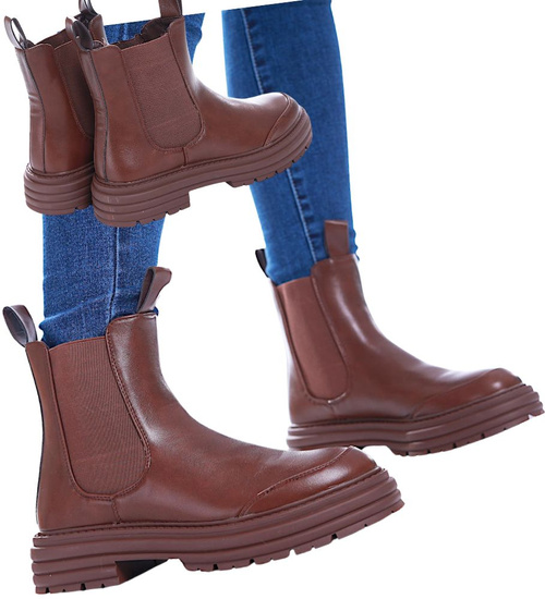 Brązowe botki sztyblety lekko ocieplane /E1-1 17060 T288/