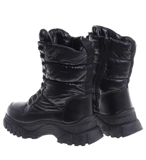 Sznurowane czarne śniegowce damskie /C7-1 18607 T366/