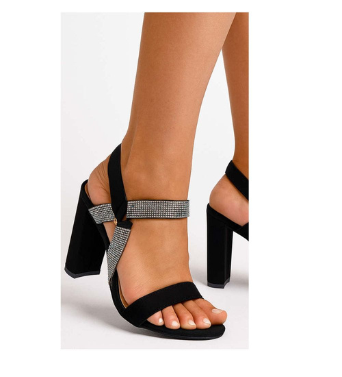 Czarne damskie sandały na słupku z cyrkoniami /B2-1 16084 G18-45/
