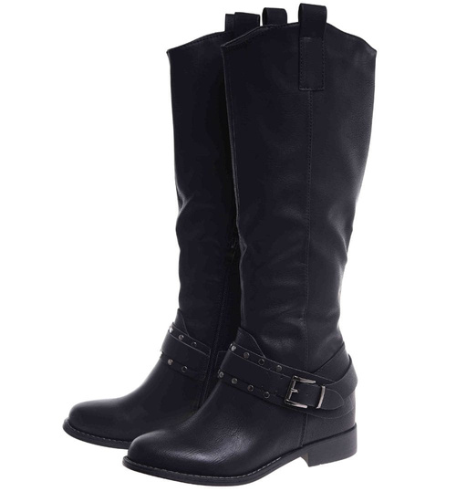 Ocieplane czarne kozaki damskie na niskim koturnie /J5-3 H2 15322 T386/