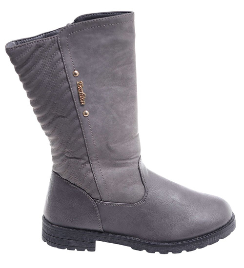 Szare dziewczęce kozaki z futerkiem /G7-3 18315 T391/