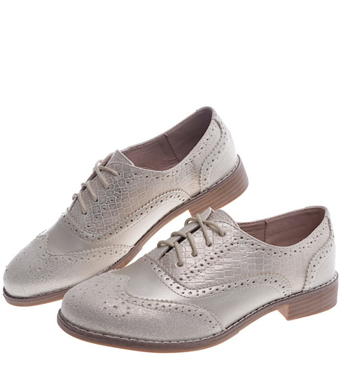 Sznurowane złote półbuty oxfordy /D8-3 13212 S197/