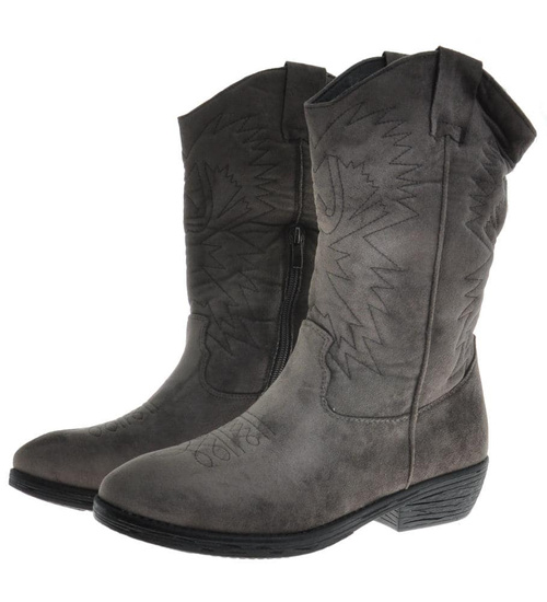 Kowbojki damskie ocieplane Szare /A1-2 10152 T296/