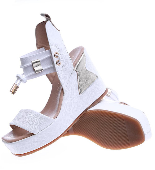 Skórzane białe sandały damskie /A1-3 14286 T179/