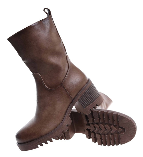 Botki na obcasie klocku Khaki /F6-3 18308 T4/