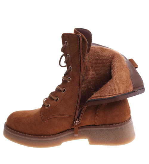 Karmelowe wiązane botki trapery zamszowe /E3-1 18388 W485/