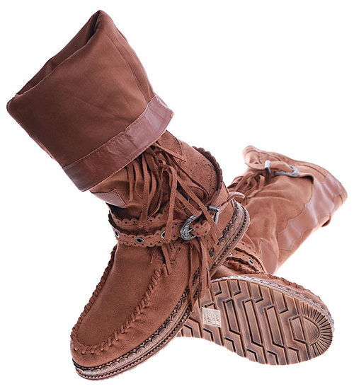 Karmelowe kozaki boho na ukrytym koturnie /G5-3 14845 T331/