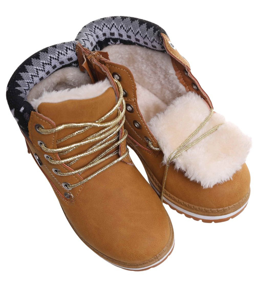  Ocieplane karmelowe botki trapery dziewczęce /G12-2 18296 T384/