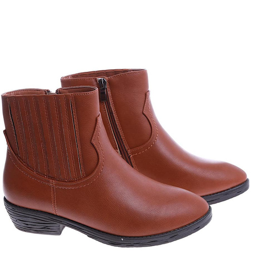 Karmelowe botki damskie z suwakiem /G4-1 15155 S290/
