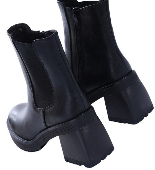 Czarne botki damskie na grubym słupku /G12-1 17050 G324/