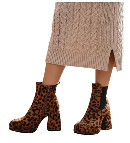 Botki damskie na platformie Leopard /A4-1 16842 G382/