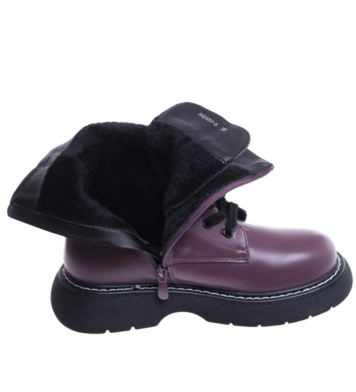 Fioletowe botki trapery na platformie /G12-3 18082 T235/