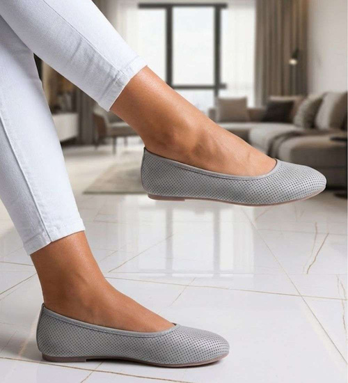Baleriny szare ażurowe buty wiosenne /A1-2 15652 T19/