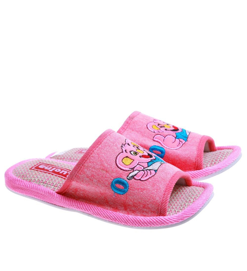 Różowe materiałowe kapcie damskie /F5-1 17590 T2-5/