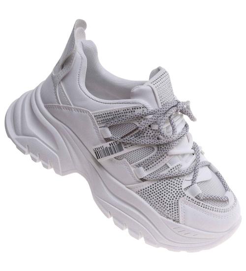 Białe damskie buty sportowe na platformie /F7-3 18192 T203/