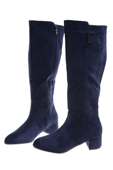 Granatowe ocieplane kozaki damskie na niskim obcasie /B4-1 18459 T582/