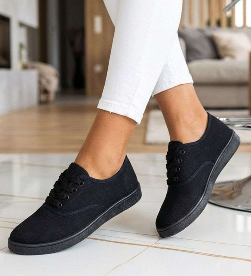 Czarne sznurowane tenisówki damskie /F5-2 18730 T187/