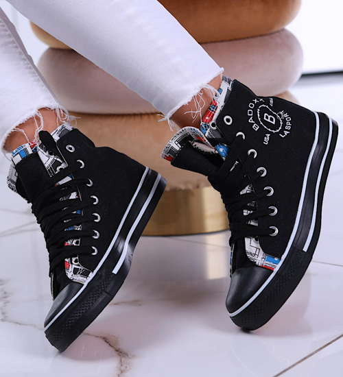 Wysokie czarne trampki damskie /C5-3 13277 S162/ Wysokie czarne trampki damskie /C5-3 13277 S162/